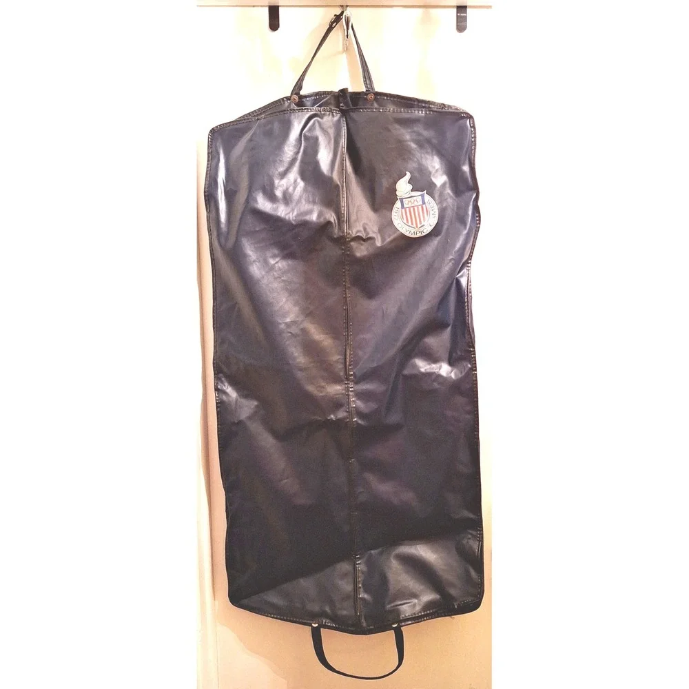Vintage‎ 1972 Olympic Games Garment Bag Navy Blue Vinyl Travel Suit Cover Logo